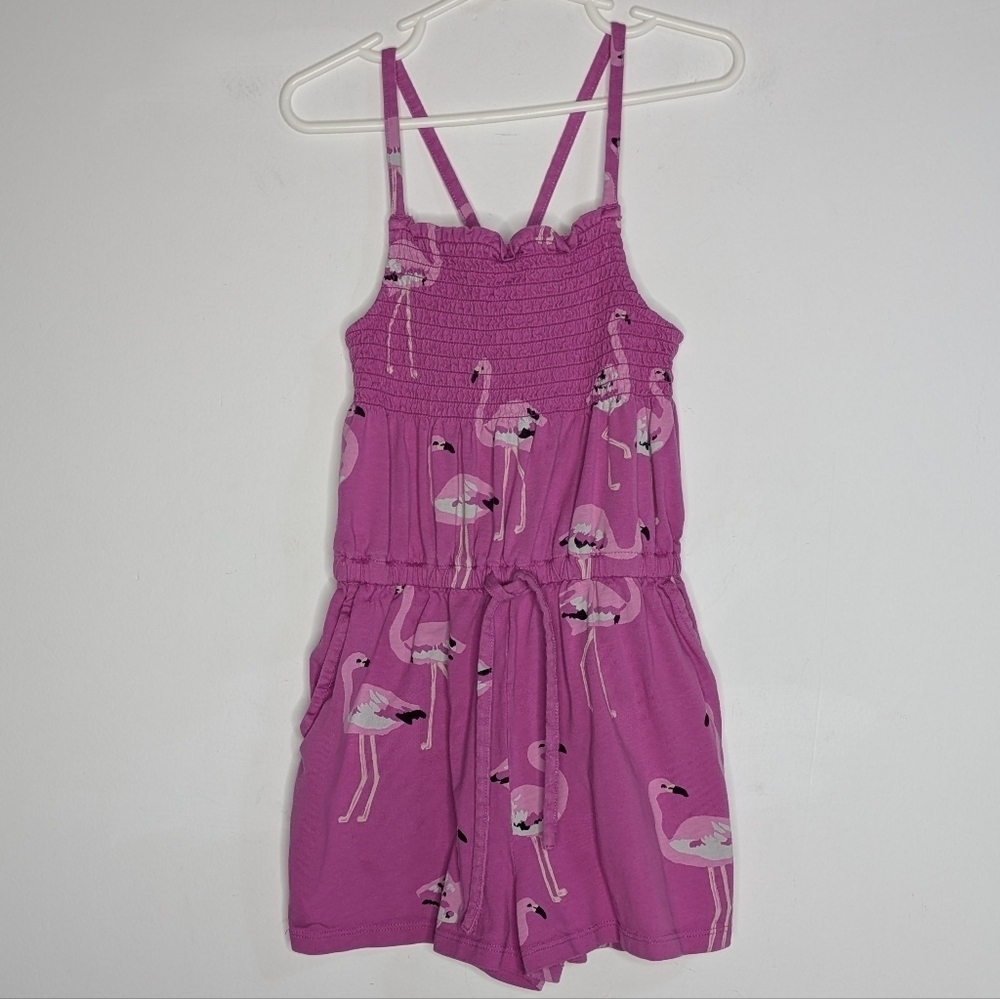 Tea Collection Pink Flamingo Cotton Spaghetti Strap Romper 7